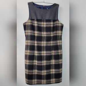 Tommy Hilfiger Gray Black Brown Wool Blend Plaid Sleeveless Sheath Dress Size 16